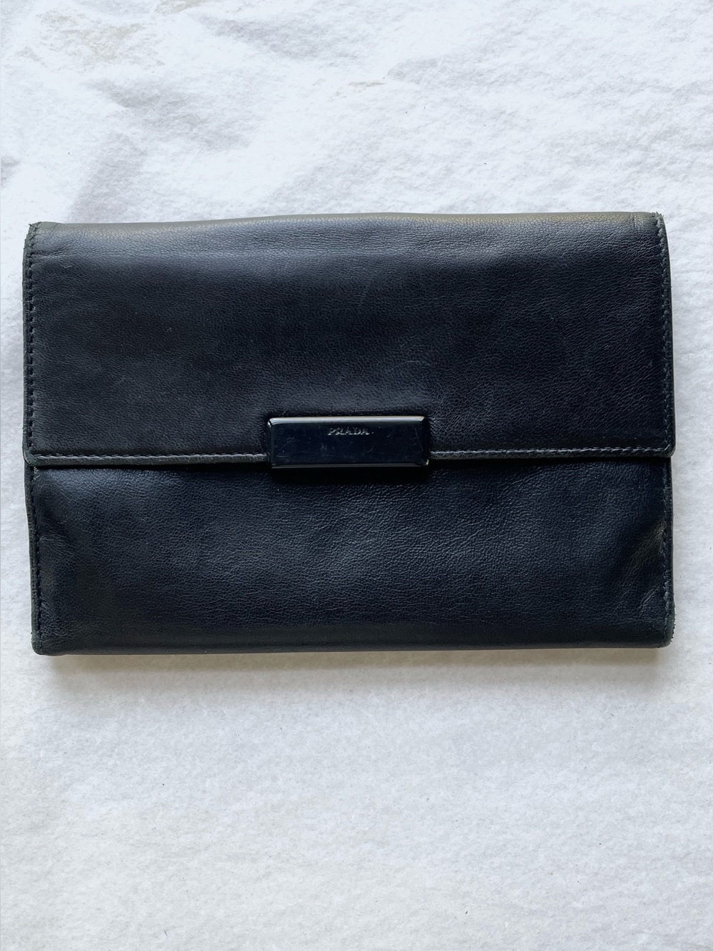 PRADA // Black Leather Bifold Wallet Passport